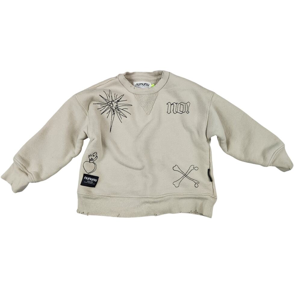 Nununu 2-3 Distressed Graphic Sweatshirt Punk Goth Beige Pullover Kids Grunge